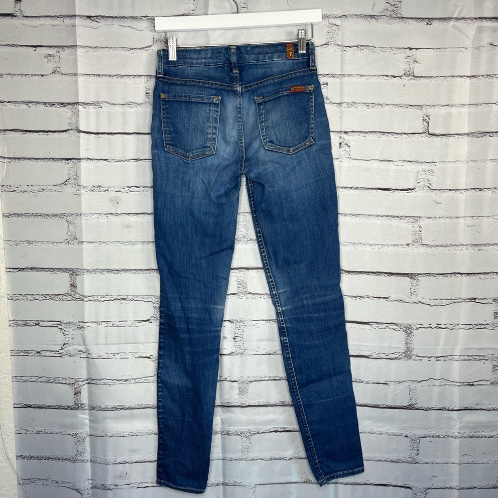 7 For All Mankind Blue Skinny Jeans 25x29 High-Rise Stretch Denim Distressed Y2K - Picture 10 of 16